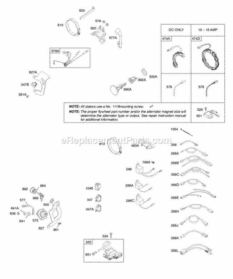 Alternator Ignition Diagram and Parts List for 210417-0134-E1  Briggs and Stratton Engine